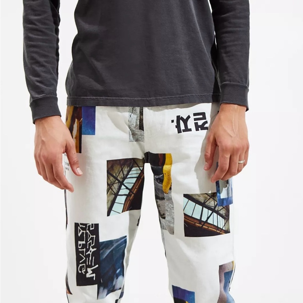 BDG White Jean Shorts with Artistic Print